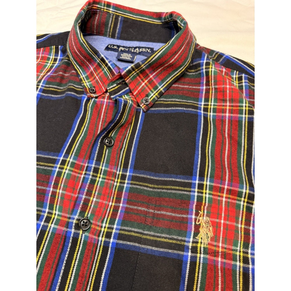 U.S. Polo Assn. Men's L Regular Stretch Flannel Plaid Button-Down Shirt Red